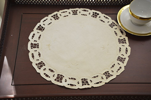 Pearled Ivory color Dynasty Round Doilies 14" Round. 4 pieces